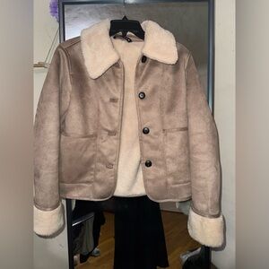Zara Beige Jacket with Cream Shearling